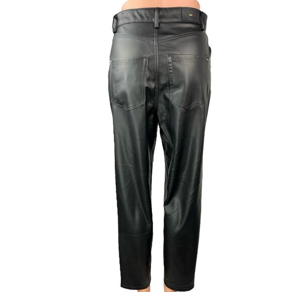 Zara Women's Black Faux Vegan Leather High Waist Straight Ankle Trousers Pants 4 - Picture 3 of 6